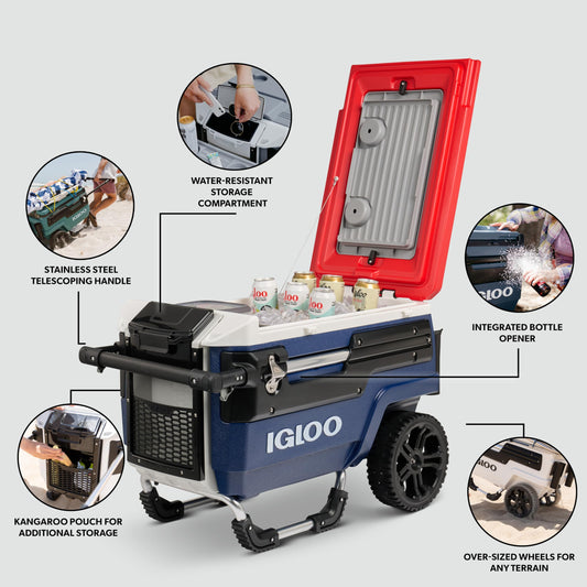 70Qt Wheeled Cooler with Insulated Hard Shell Design