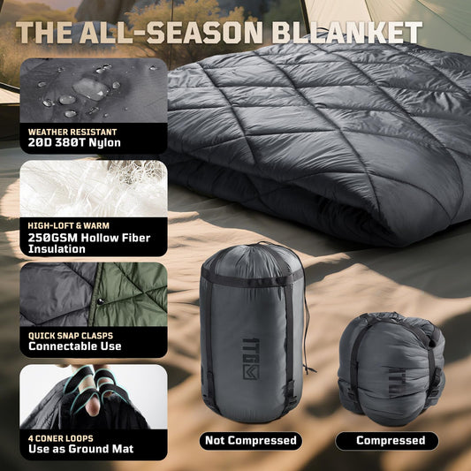 Lightweight Packable Camping Blanket with Snap Buttons