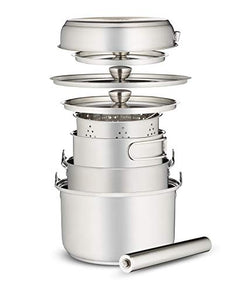 8-Piece Stainless Steel Camping Cookware Set with Carry Bag