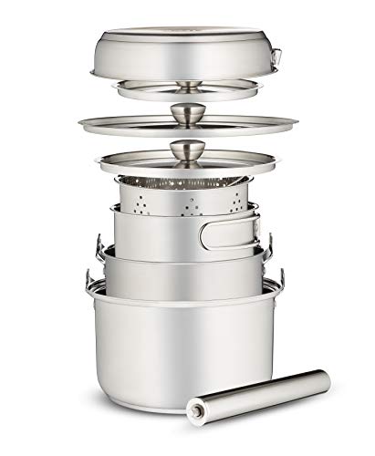 8-Piece Stainless Steel Camping Cookware Set with Carry Bag