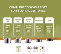 8-Piece Stainless Steel Camping Cookware Set with Carry Bag
