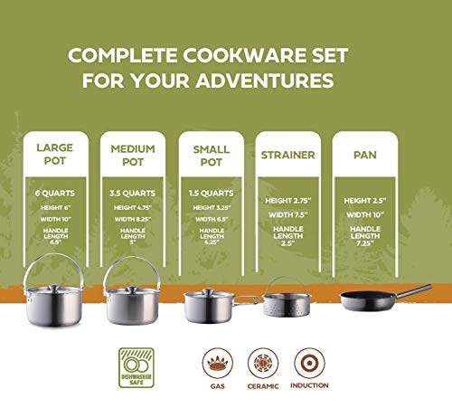8-Piece Stainless Steel Camping Cookware Set with Carry Bag