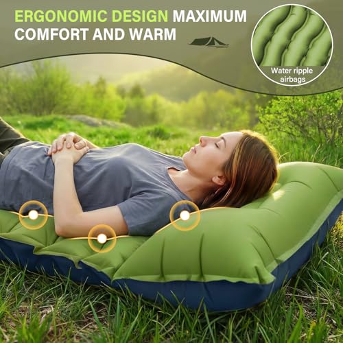 Ultralight Inflatable Sleeping Pad with Pillow and Foot Pump