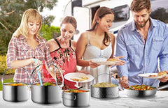 8-Piece Stainless Steel Camping Cookware Set with Carry Bag