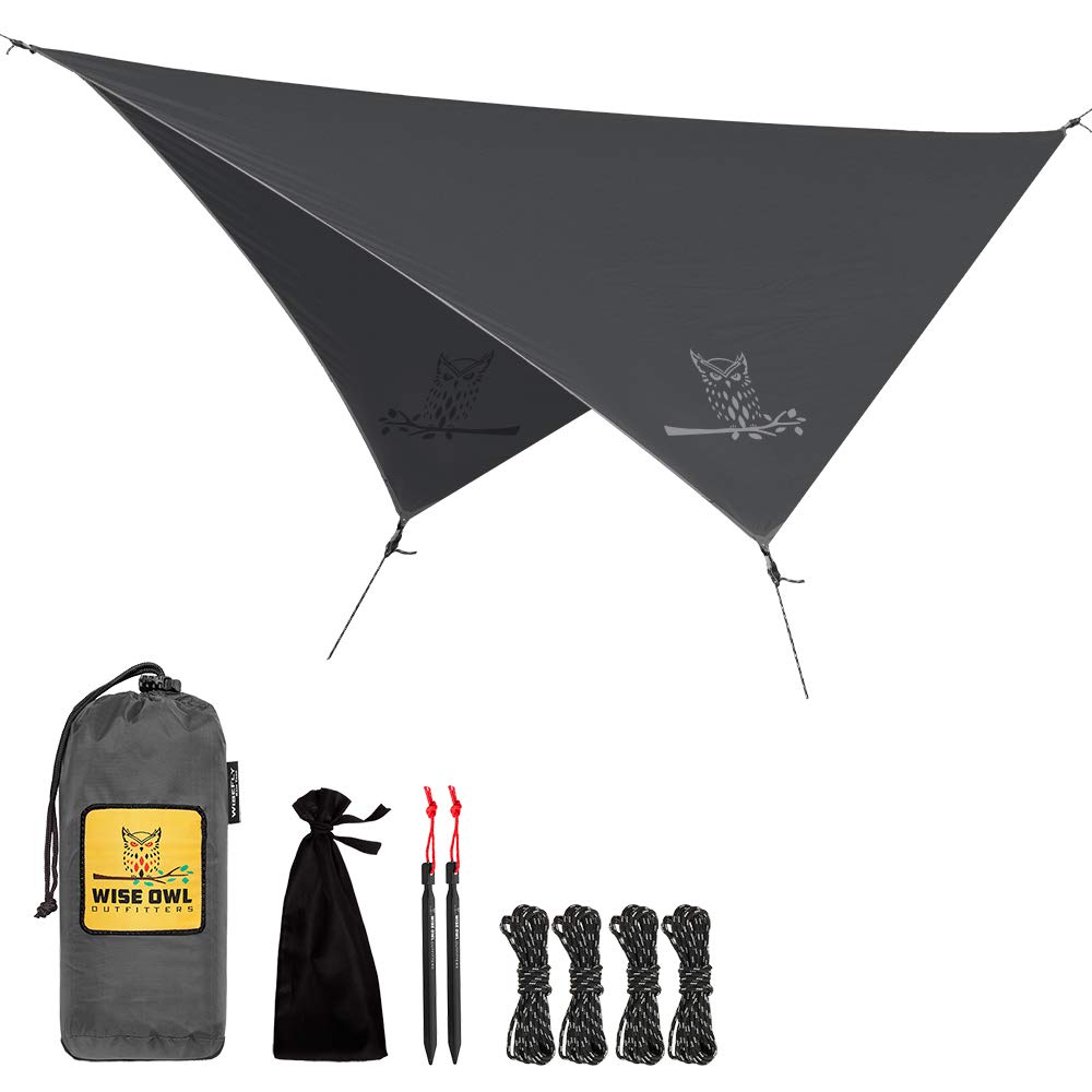 Waterproof Hammock Rain Fly Tarp with Stakes and Bag