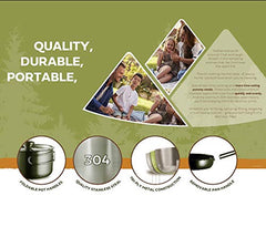 8-Piece Stainless Steel Camping Cookware Set with Carry Bag