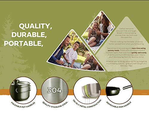 8-Piece Stainless Steel Camping Cookware Set with Carry Bag