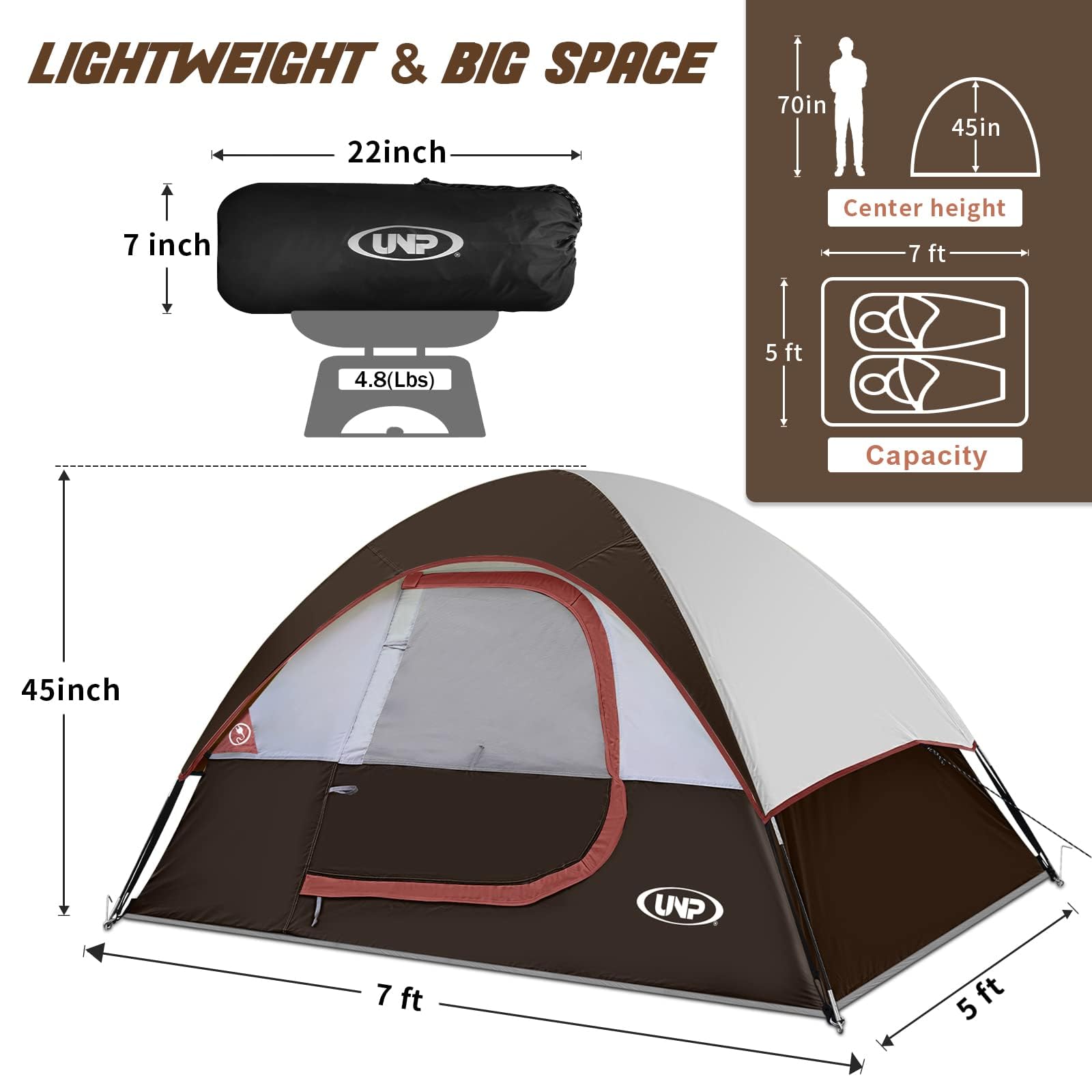 2-4 Person Waterproof Dome Camping Tent with Rainfly