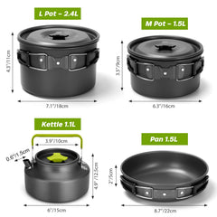 29-Piece Non-Stick Camping Cookware Mess Kit with Utensils
