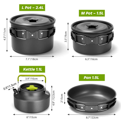 29-Piece Non-Stick Camping Cookware Mess Kit with Utensils