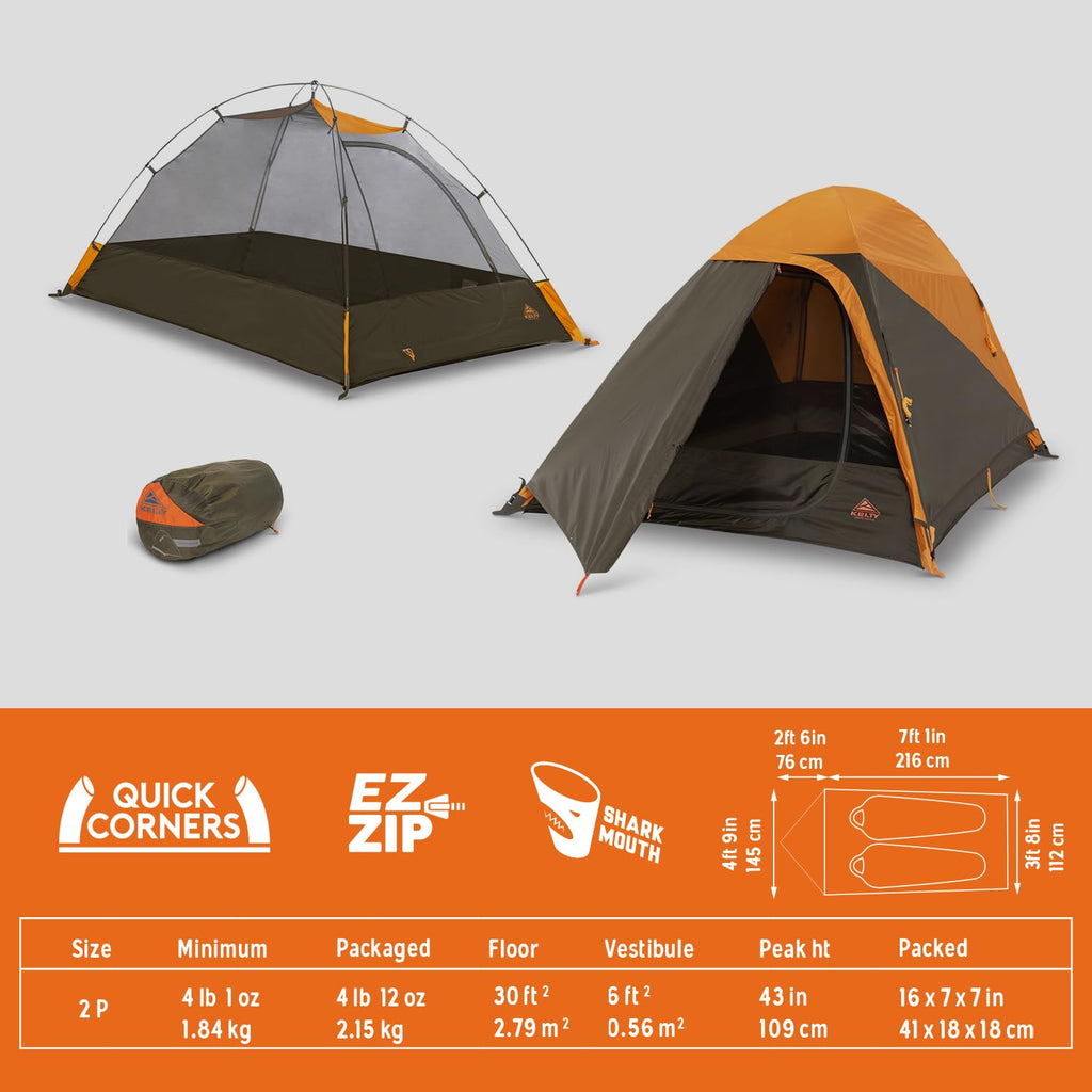 Kelty Grand Mesa 2P or 4P Backpacking Tent – 3 Season Camping, Thru Hiking Shelter, Aluminum Pole Frame, Single Door + Vestibule Model