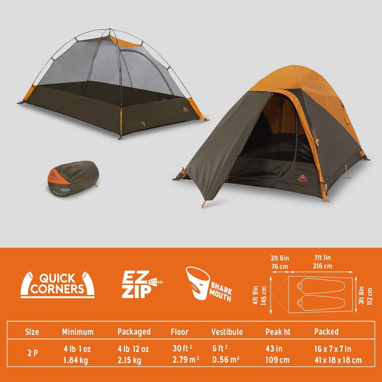 Kelty Grand Mesa 2P or 4P Backpacking Tent – 3 Season Camping, Thru Hiking Shelter, Aluminum Pole Frame, Single Door + Vestibule Model