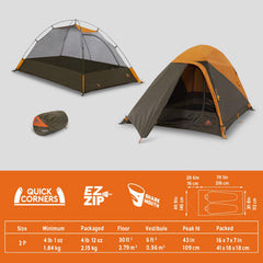 Kelty Grand Mesa 2P or 4P Backpacking Tent – 3 Season Camping, Thru Hiking Shelter, Aluminum Pole Frame, Single Door + Vestibule Model