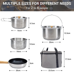 Stainless Steel Camping Cookware Set with Pots Pan and Kettle