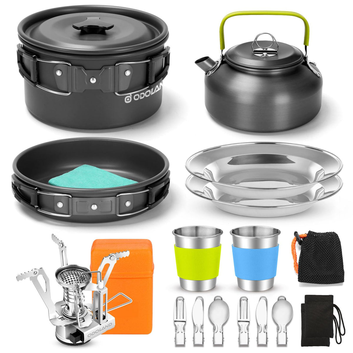 16-Piece Camping Cookware Set with Folding Stove and Utensils