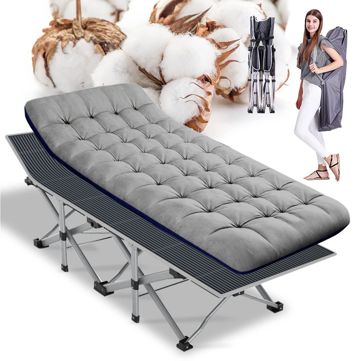 ABORON Folding Camping Cot W/Mat for Adults