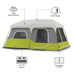 Core 9 Person Instant Cabin Tent - 14' x 9', Green (40008)