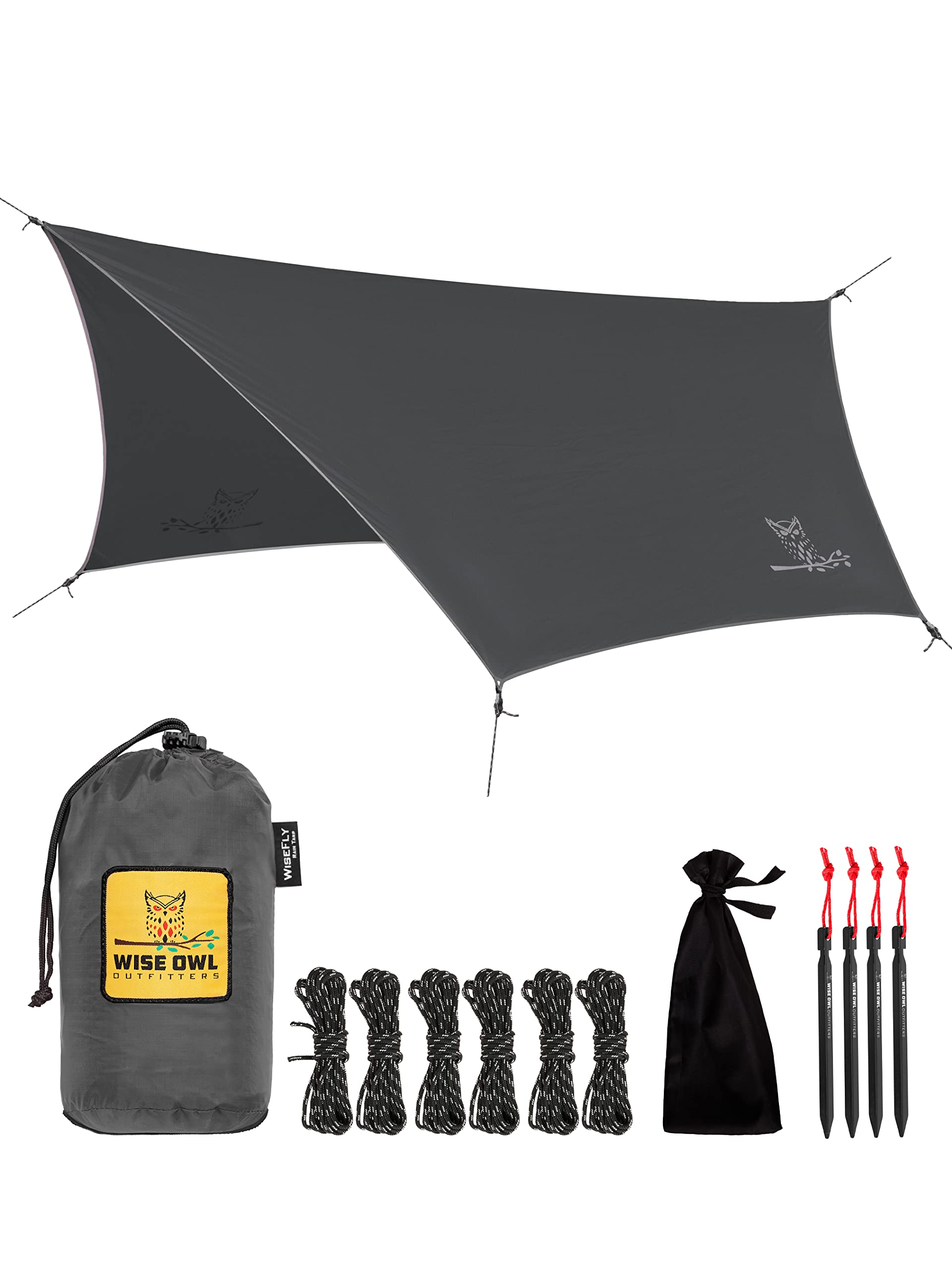 Waterproof Hammock Rain Fly Tarp with Stakes and Bag