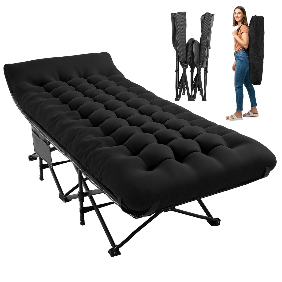 Extra Wide Heavy-Duty Folding Camping Cot with Mattress
