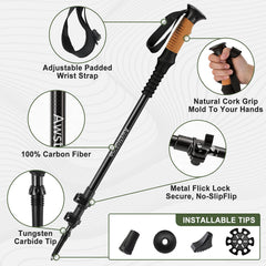 Carbon Fiber Collapsible Trekking Poles with Cork Grips