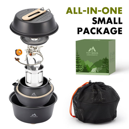 17-Piece Camping Cookware Kit with Pot Pan and Kettle Set