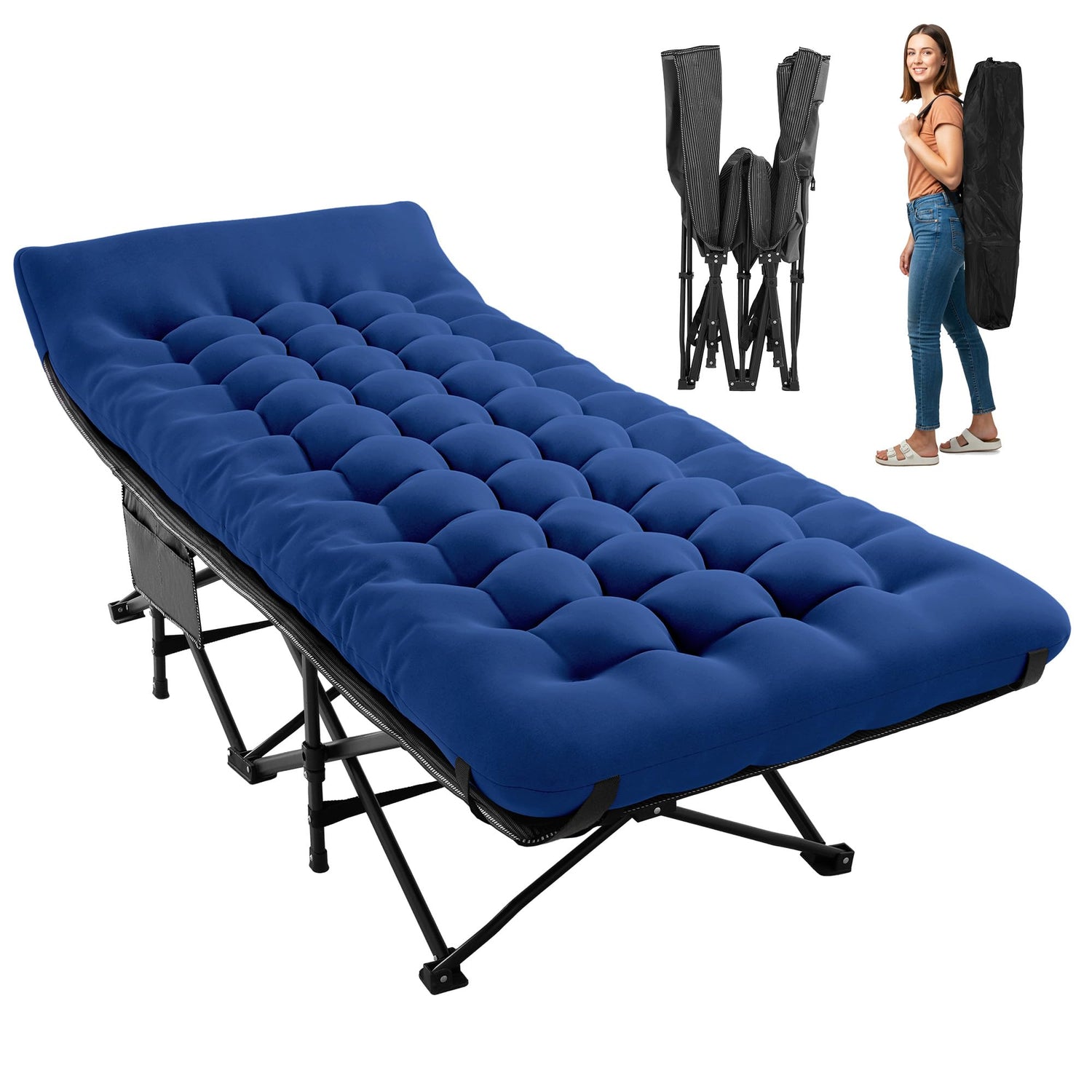 Extra Wide Heavy-Duty Folding Camping Cot with Mattress