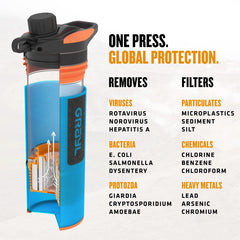 GRAYL GeoPress 24 oz Water Purifier Bottle - Filter for Hiking, Camping, Survival, Travel