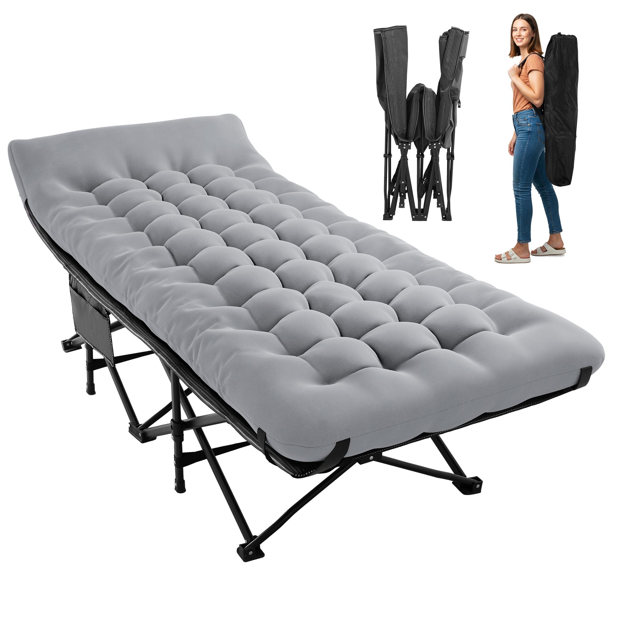 Extra Wide Heavy-Duty Folding Camping Cot with Mattress