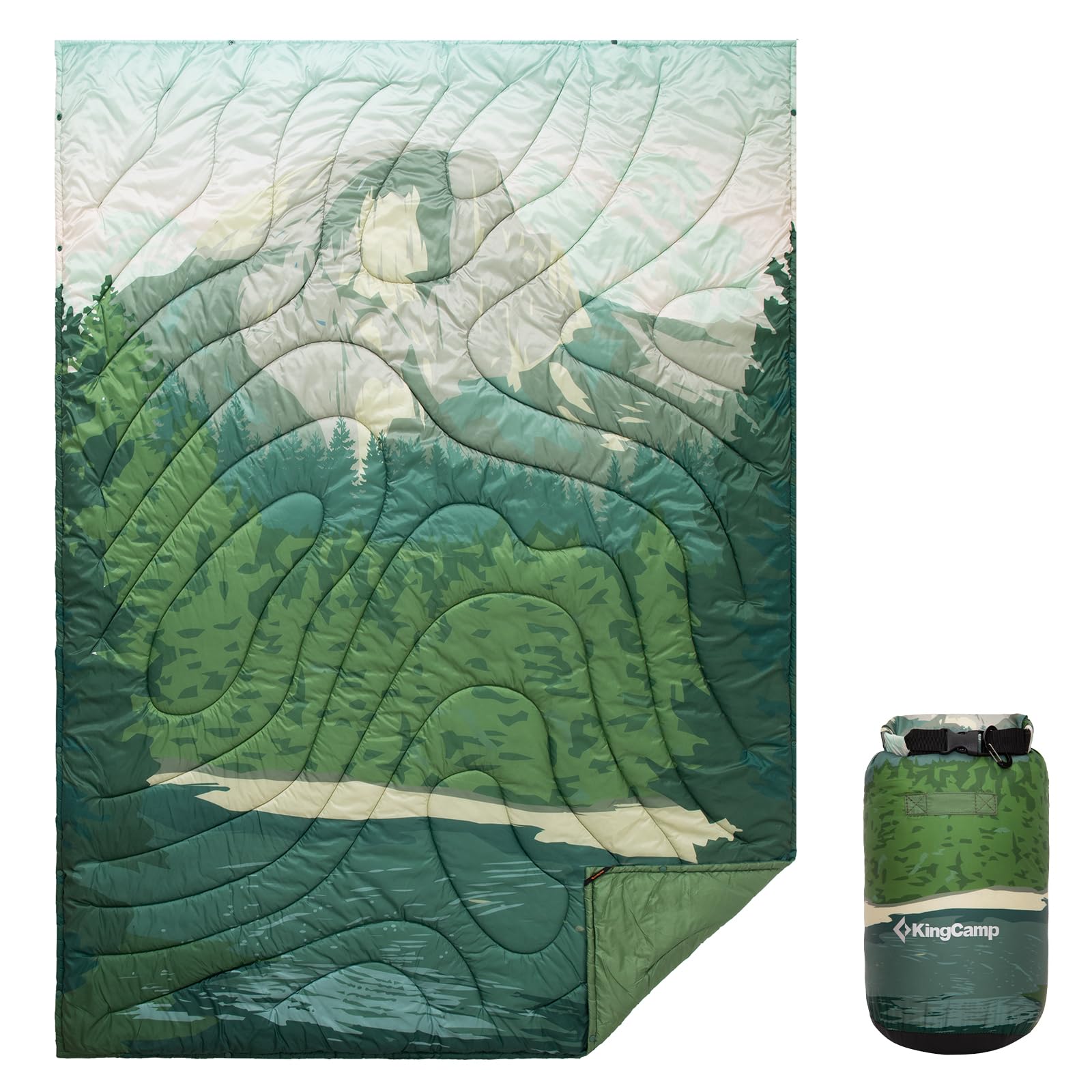 KingCamp Puffy Printed Warm Camping Quilt with Snap Button