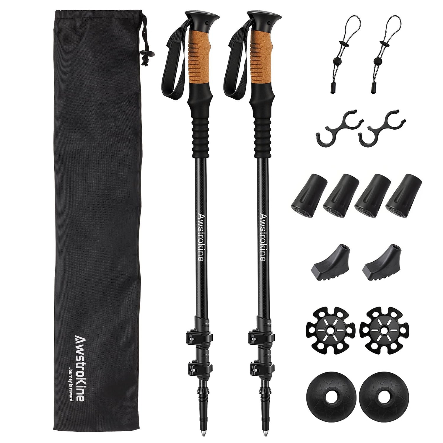 Carbon Fiber Collapsible Trekking Poles with Cork Grips