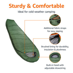 20°F Cold Weather Mummy Sleeping Bag with No-Snag Zipper