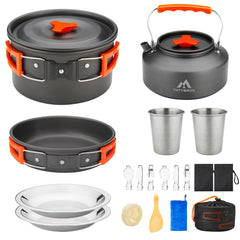 17-Piece Camping Cookware Kit with Pot Pan and Kettle Set