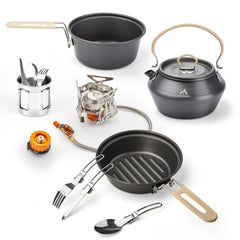 17-Piece Camping Cookware Kit with Pot Pan and Kettle Set