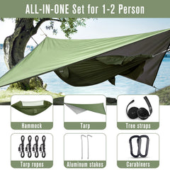 2-Person Camping Hammock with Bug Net and Rain Fly Tarp