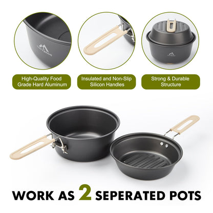 17-Piece Camping Cookware Kit with Pot Pan and Kettle Set