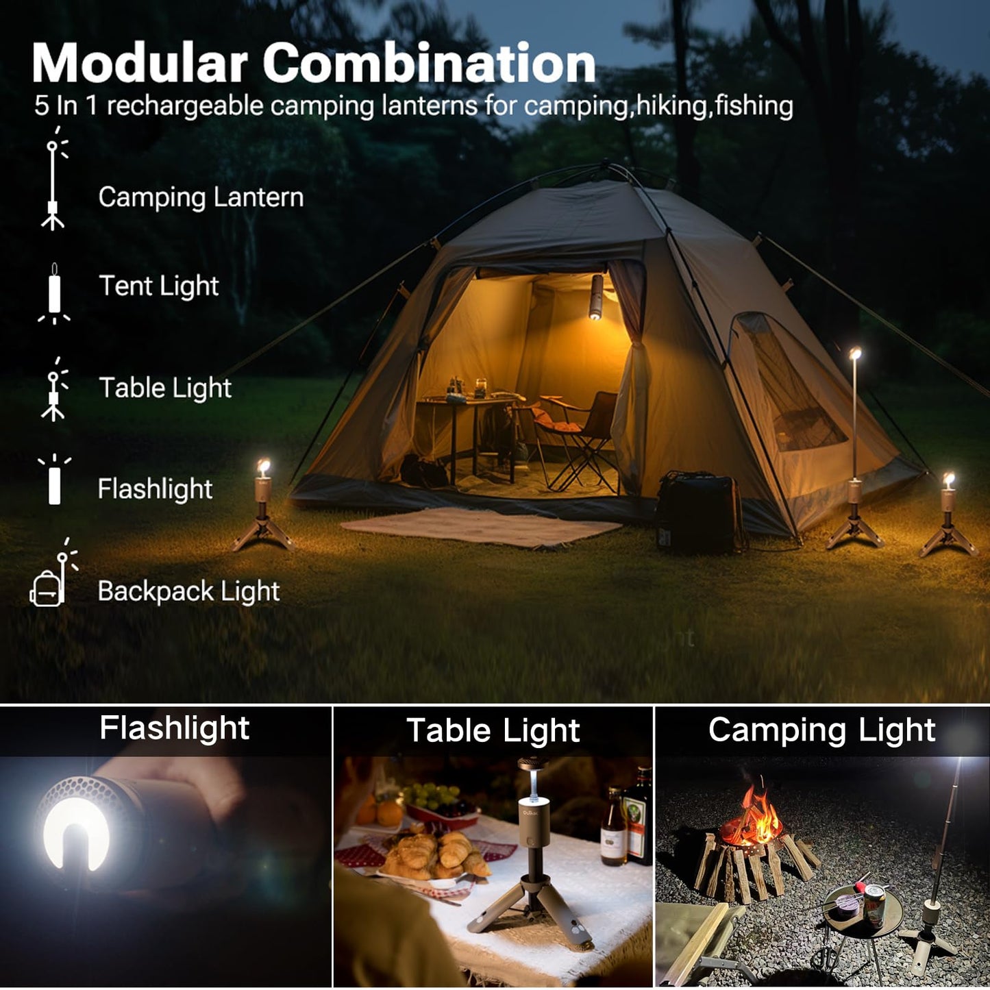 Rechargeable Camping Lantern with 12000mAh Battery and Light Modes