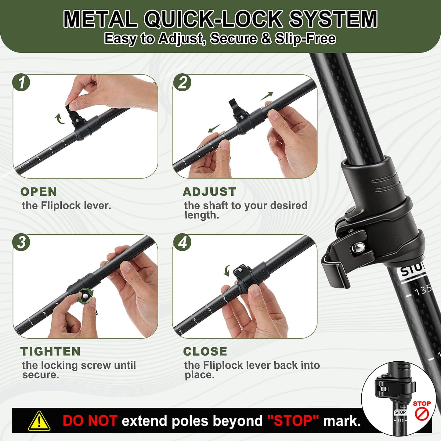 Carbon Fiber Collapsible Trekking Poles with Cork Grips