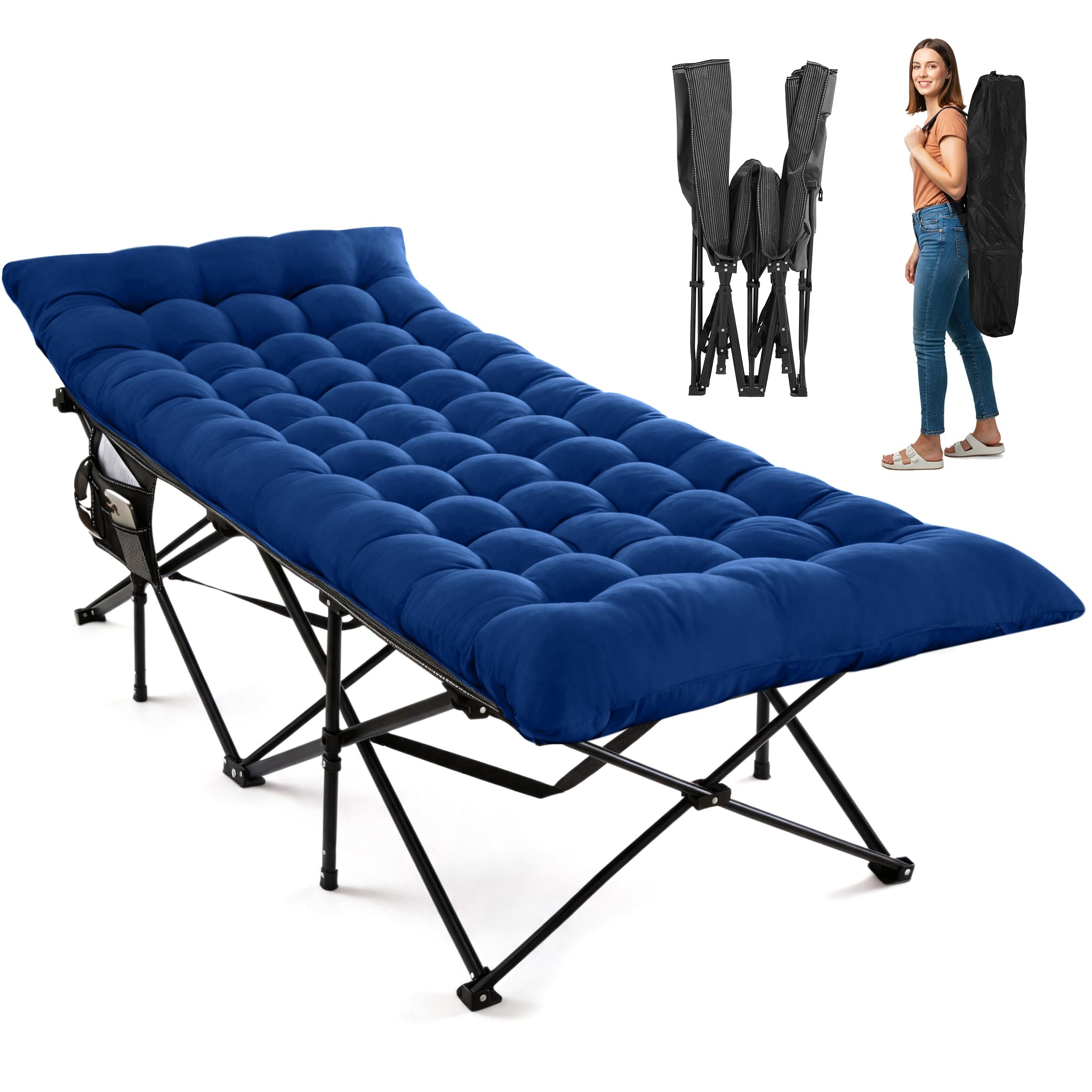 Extra Wide Heavy-Duty Folding Camping Cot with Mattress