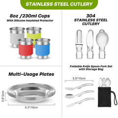 29-Piece Non-Stick Camping Cookware Mess Kit with Utensils