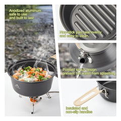 17-Piece Camping Cookware Kit with Pot Pan and Kettle Set