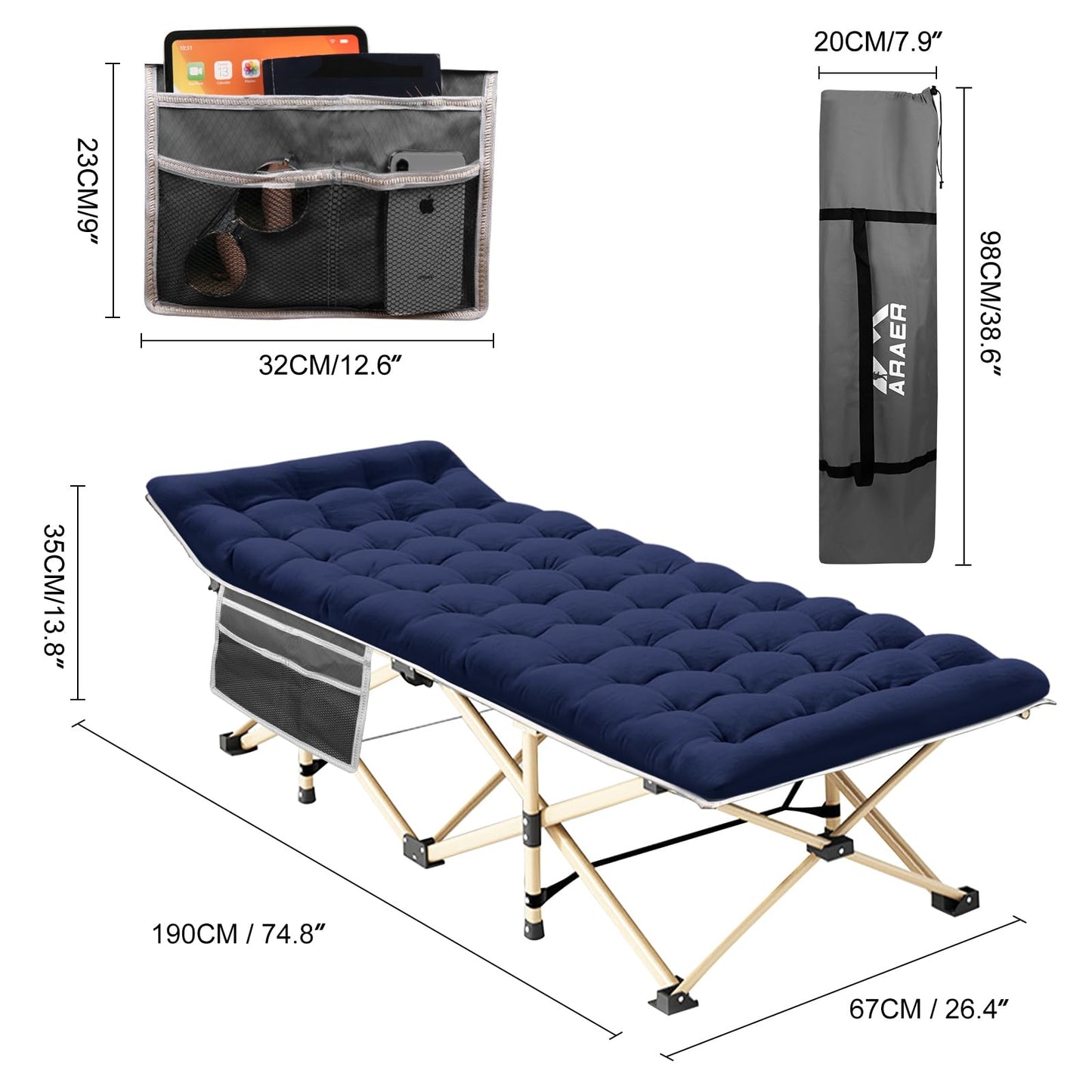 450LBS Heavy Duty Folding Camping Cot with Carry Bag
