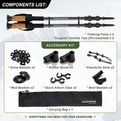 Carbon Fiber Collapsible Trekking Poles with Cork Grips