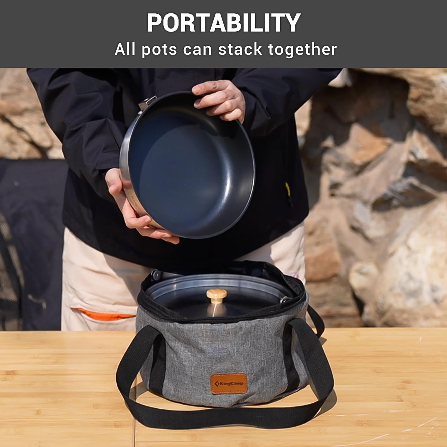 Stainless Steel Camping Cookware Set with Pots Pan and Kettle
