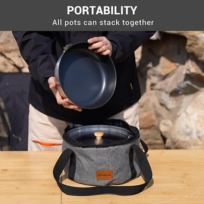 Stainless Steel Camping Cookware Set with Pots Pan and Kettle
