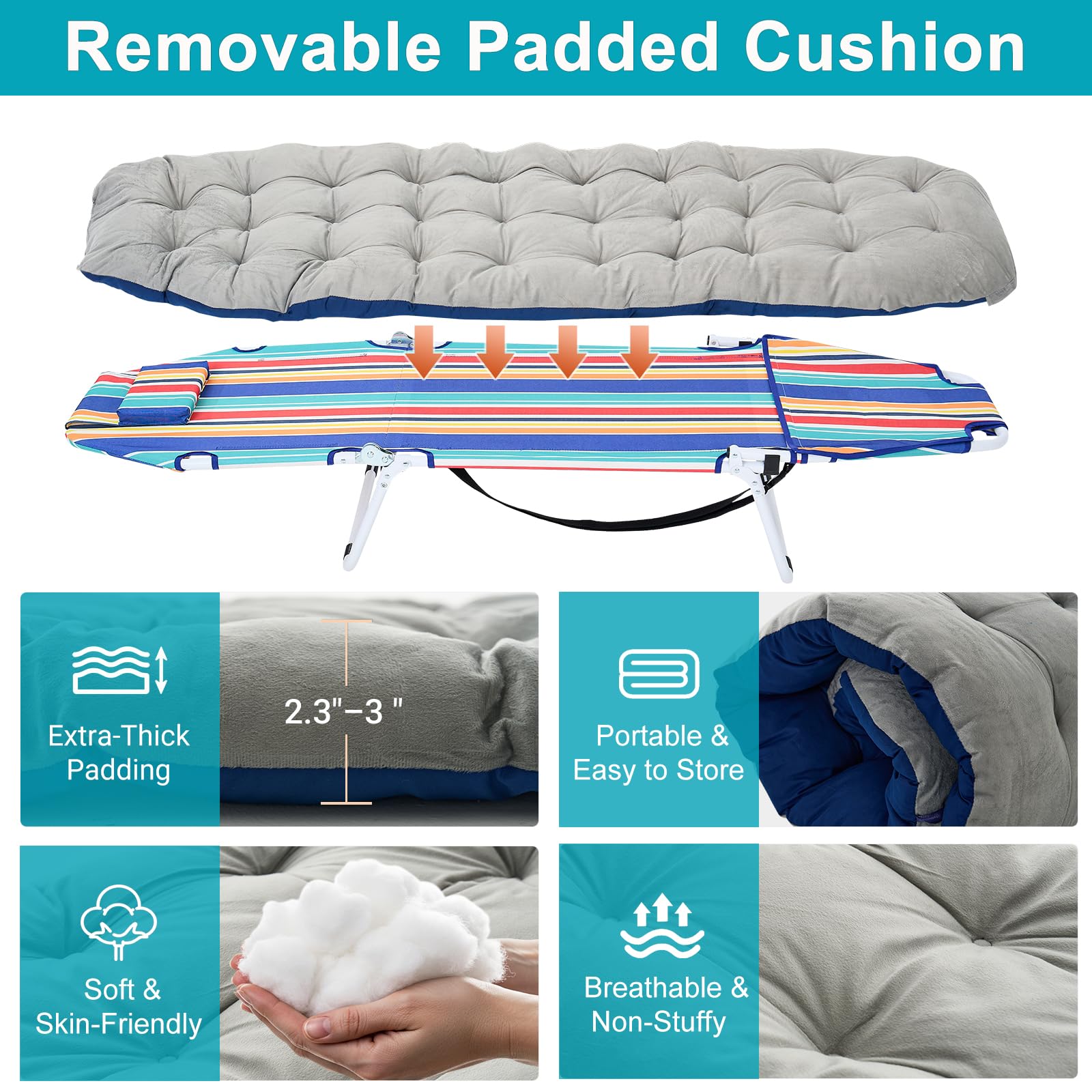 Padded Folding Camping Cot with Carry Bag for Travel