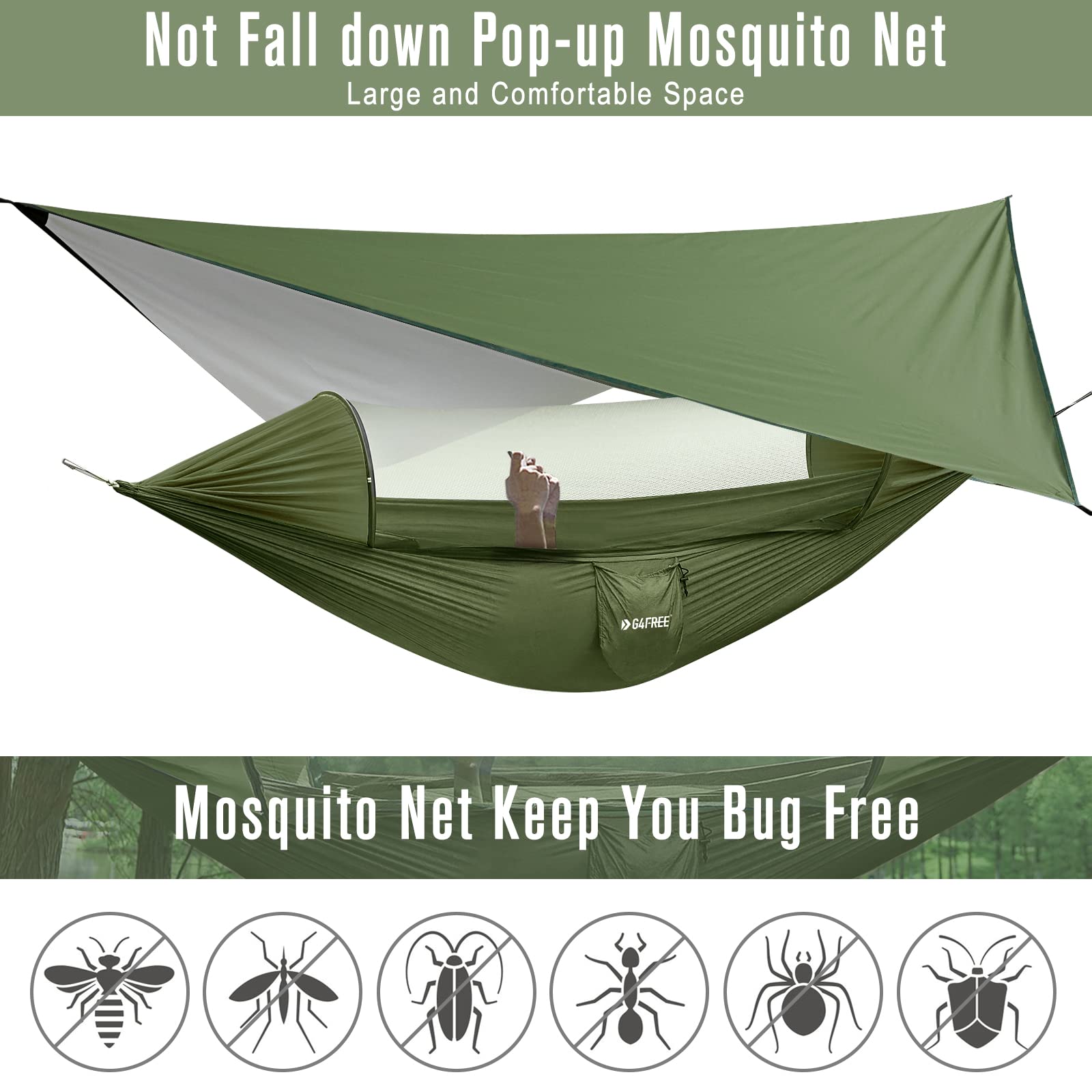 2-Person Camping Hammock with Bug Net and Rain Fly Tarp