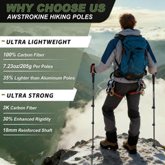 Carbon Fiber Collapsible Trekking Poles with Cork Grips