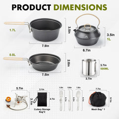 17-Piece Camping Cookware Kit with Pot Pan and Kettle Set