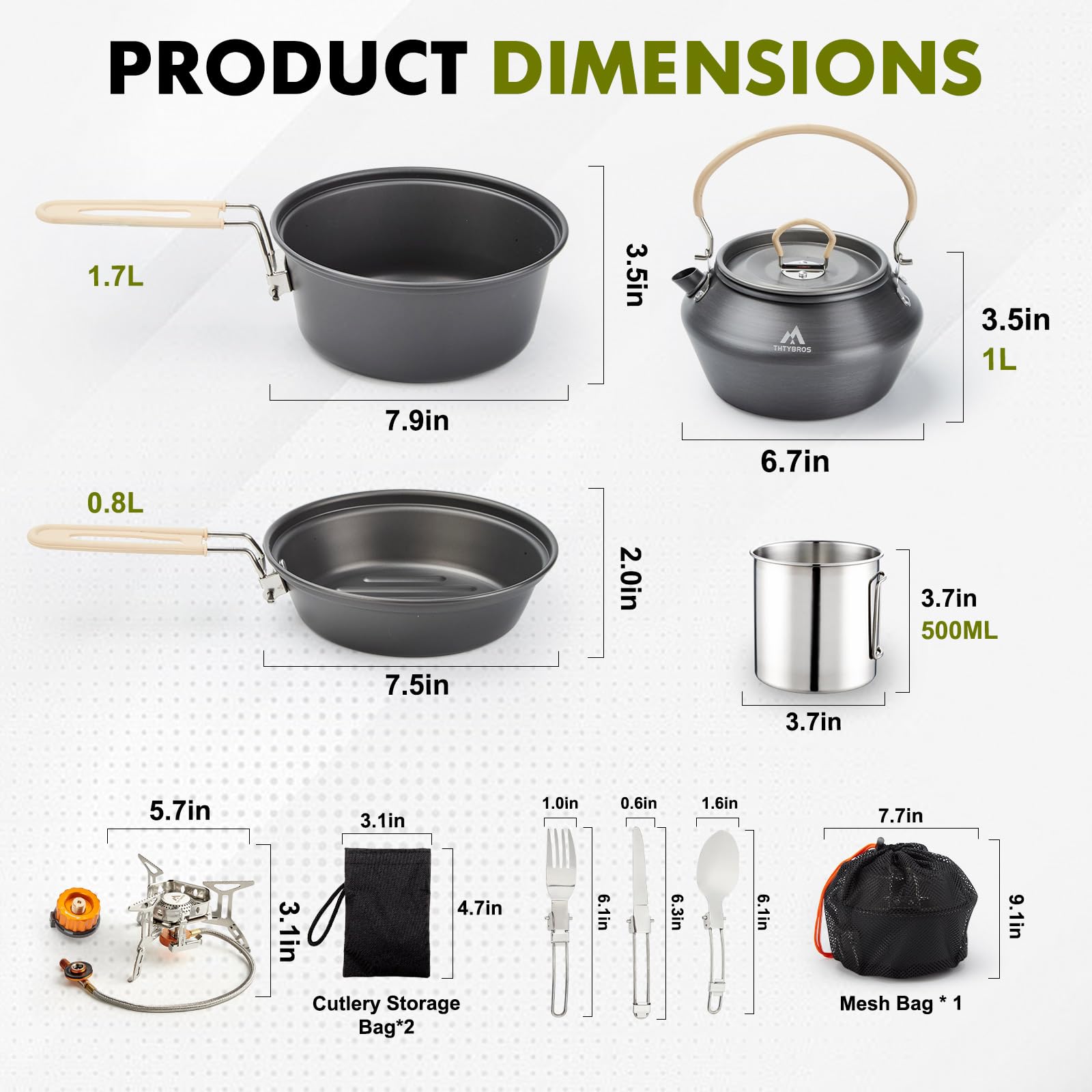 17-Piece Camping Cookware Kit with Pot Pan and Kettle Set