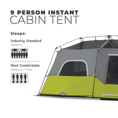 Core 9 Person Instant Cabin Tent - 14' x 9', Green (40008)